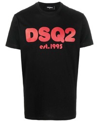 schwarzes bedrucktes T-Shirt mit einem Rundhalsausschnitt von DSQUARED2