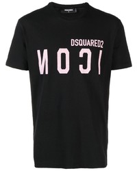 schwarzes bedrucktes T-Shirt mit einem Rundhalsausschnitt von DSQUARED2