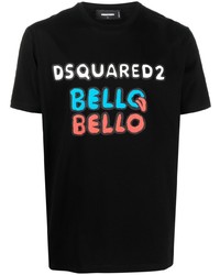 schwarzes bedrucktes T-Shirt mit einem Rundhalsausschnitt von DSQUARED2