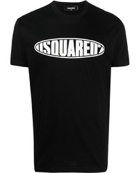 schwarzes bedrucktes T-Shirt mit einem Rundhalsausschnitt von DSQUARED2