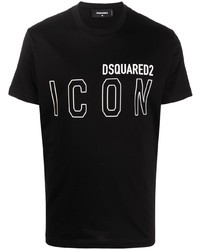 schwarzes bedrucktes T-Shirt mit einem Rundhalsausschnitt von DSQUARED2