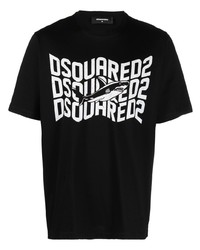 schwarzes bedrucktes T-Shirt mit einem Rundhalsausschnitt von DSQUARED2