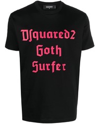 schwarzes bedrucktes T-Shirt mit einem Rundhalsausschnitt von DSQUARED2