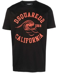 schwarzes bedrucktes T-Shirt mit einem Rundhalsausschnitt von DSQUARED2