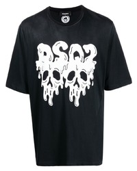 schwarzes bedrucktes T-Shirt mit einem Rundhalsausschnitt von DSQUARED2