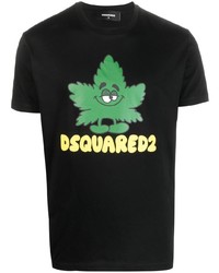 schwarzes bedrucktes T-Shirt mit einem Rundhalsausschnitt von DSQUARED2