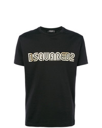 schwarzes bedrucktes T-Shirt mit einem Rundhalsausschnitt von DSQUARED2