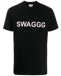 schwarzes bedrucktes T-Shirt mit einem Rundhalsausschnitt von DUOltd