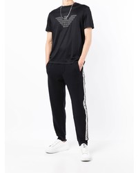 schwarzes bedrucktes T-Shirt mit einem Rundhalsausschnitt von Emporio Armani