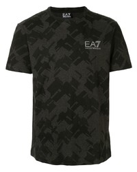 schwarzes bedrucktes T-Shirt mit einem Rundhalsausschnitt von Ea7 Emporio Armani