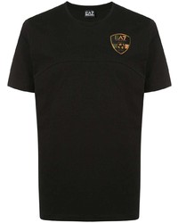 schwarzes bedrucktes T-Shirt mit einem Rundhalsausschnitt von Ea7 Emporio Armani