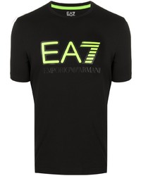 schwarzes bedrucktes T-Shirt mit einem Rundhalsausschnitt von Ea7 Emporio Armani