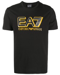 schwarzes bedrucktes T-Shirt mit einem Rundhalsausschnitt von Ea7 Emporio Armani