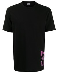 schwarzes bedrucktes T-Shirt mit einem Rundhalsausschnitt von Ea7 Emporio Armani