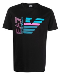 schwarzes bedrucktes T-Shirt mit einem Rundhalsausschnitt von Ea7 Emporio Armani