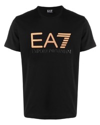 schwarzes bedrucktes T-Shirt mit einem Rundhalsausschnitt von Ea7 Emporio Armani