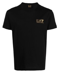 schwarzes bedrucktes T-Shirt mit einem Rundhalsausschnitt von Ea7 Emporio Armani