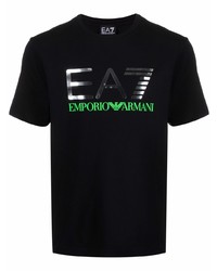 schwarzes bedrucktes T-Shirt mit einem Rundhalsausschnitt von Ea7 Emporio Armani