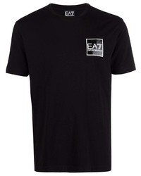 schwarzes bedrucktes T-Shirt mit einem Rundhalsausschnitt von Ea7 Emporio Armani