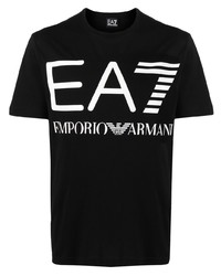 schwarzes bedrucktes T-Shirt mit einem Rundhalsausschnitt von Ea7 Emporio Armani