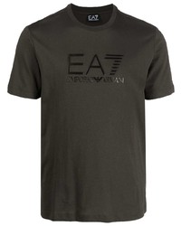 schwarzes bedrucktes T-Shirt mit einem Rundhalsausschnitt von Ea7 Emporio Armani