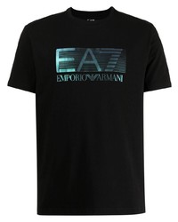 schwarzes bedrucktes T-Shirt mit einem Rundhalsausschnitt von Ea7 Emporio Armani