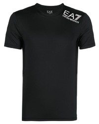 schwarzes bedrucktes T-Shirt mit einem Rundhalsausschnitt von Ea7 Emporio Armani