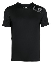 schwarzes bedrucktes T-Shirt mit einem Rundhalsausschnitt von Ea7 Emporio Armani