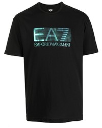 schwarzes bedrucktes T-Shirt mit einem Rundhalsausschnitt von Ea7 Emporio Armani