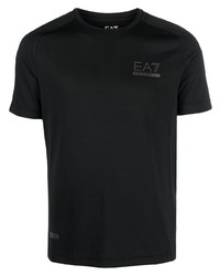 schwarzes bedrucktes T-Shirt mit einem Rundhalsausschnitt von Ea7 Emporio Armani