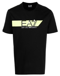 schwarzes bedrucktes T-Shirt mit einem Rundhalsausschnitt von Ea7 Emporio Armani