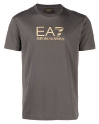 schwarzes bedrucktes T-Shirt mit einem Rundhalsausschnitt von Ea7 Emporio Armani