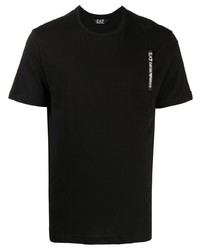 schwarzes bedrucktes T-Shirt mit einem Rundhalsausschnitt von Ea7 Emporio Armani