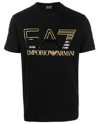 schwarzes bedrucktes T-Shirt mit einem Rundhalsausschnitt von Ea7 Emporio Armani