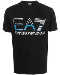 schwarzes bedrucktes T-Shirt mit einem Rundhalsausschnitt von Ea7 Emporio Armani