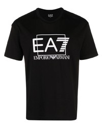 schwarzes bedrucktes T-Shirt mit einem Rundhalsausschnitt von Ea7 Emporio Armani