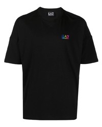 schwarzes bedrucktes T-Shirt mit einem Rundhalsausschnitt von Ea7 Emporio Armani