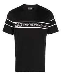 schwarzes bedrucktes T-Shirt mit einem Rundhalsausschnitt von Ea7 Emporio Armani