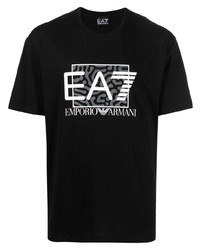 schwarzes bedrucktes T-Shirt mit einem Rundhalsausschnitt von Ea7 Emporio Armani