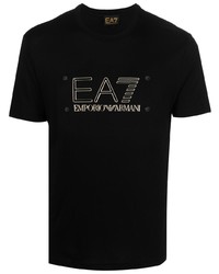 schwarzes bedrucktes T-Shirt mit einem Rundhalsausschnitt von Ea7 Emporio Armani