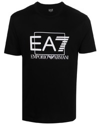 schwarzes bedrucktes T-Shirt mit einem Rundhalsausschnitt von Ea7 Emporio Armani