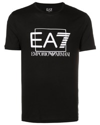 schwarzes bedrucktes T-Shirt mit einem Rundhalsausschnitt von Ea7 Emporio Armani