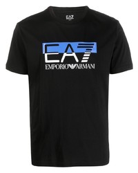 schwarzes bedrucktes T-Shirt mit einem Rundhalsausschnitt von Ea7 Emporio Armani