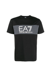 schwarzes bedrucktes T-Shirt mit einem Rundhalsausschnitt von Ea7 Emporio Armani