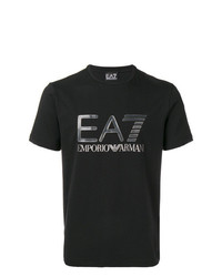 schwarzes bedrucktes T-Shirt mit einem Rundhalsausschnitt von Ea7 Emporio Armani