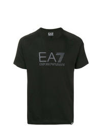 schwarzes bedrucktes T-Shirt mit einem Rundhalsausschnitt von Ea7 Emporio Armani