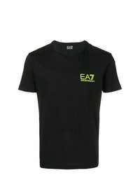 schwarzes bedrucktes T-Shirt mit einem Rundhalsausschnitt von Ea7 Emporio Armani