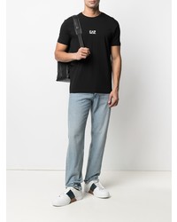 schwarzes bedrucktes T-Shirt mit einem Rundhalsausschnitt von Ea7 Emporio Armani