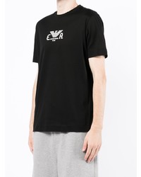 schwarzes bedrucktes T-Shirt mit einem Rundhalsausschnitt von Emporio Armani