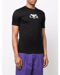 schwarzes bedrucktes T-Shirt mit einem Rundhalsausschnitt von Emporio Armani